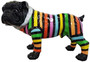 Casa Padrino Designer Dekofigur Hund Bulldogge Schwarz / Bunte Streifen 59 x H. 40 cm - Wetterbest�ndige Deko Skulptur - Wohnzimmer Deko - Garten Deko - Designer Deko Tierfigur 