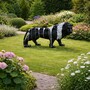Casa Padrino XXL Deko Skulptur L�we Schwarz / Silber 190 cm - Garten Figur