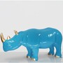 Casa Padrino XXL Deko Skulptur Nashorn Hellblau / Gold 175 cm - Riesige Garten Deko Figur 