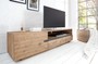 Casa Padrino Designer Fernsehschrank mit T�r und Schublade Naturfarben / Teakgrau 170 x 42 x H. 46 cm - Sideboard - Handgefertigt aus Massivholz!
