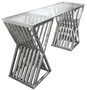 Casa Padrino Luxus Designer Konsole Silber 150 x 42 x H. 75 cm - Metall Konsolentisch mit Glasplatte - Luxus Designer Wohnzimmer M�bel 