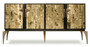 Casa Padrino Designer Sideboard Dunkelbraun / Gold / Messing 192 x 46 x H. 90 cm - Massivholz Schrank mit 4 T�ren - Wohnzimmer M�bel - Hotel M�bel - Luxus Kollektion