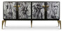 Casa Padrino Designer Sideboard Schwarz / Grau / Messing 192 x 46 x H. 90 cm - Massivholz Schrank mit 4 T�ren - Wohnzimmer M�bel - Hotel M�bel - Luxus Kollektion