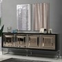 Casa Padrino Luxus Sideboard mit 4 verspiegelten T�ren Schwarz / Silber 208 x 49 x H. 88 cm - Luxus Wohnzimmer M�bel