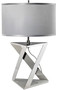 Casa Padrino Luxus Tischleuchte Silber / Wei� / Grau  32 x H. 70 cm - Moderne Tischlampe mit rundem Kunstseide Lampenschirm - Luxus Kollektion