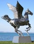 Casa Padrino Luxus Gartendeko Skulptur Pegasus Pferd mit Sockel Silber 288 x 175 x H. 305 cm - Lebensgro�e Edelstahl Figur - Luxus Gartenfigur 