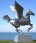 Casa Padrino Luxus Gartendeko Skulptur Pegasus Pferd mit Sockel Silber 288 x 175 x H. 305 cm - Lebensgro�e Edelstahl Figur - Luxus Gartenfigur 