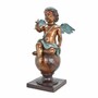 Casa Padrino Jugendstil Bronze Deko Skulptur Engel mit Vogel Bronze / Antik T�rkis / Grau H. 93 cm 
