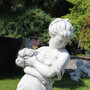 Casa Padrino Jugendstil Garten Deko Skulptur Dame mit Blumenstrau� Grau 31 x 31 x H. 122 cm - Elegante Garten Deko Stein Figur - Barock & Jugendstil Garten Deko Accessoires