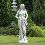Casa Padrino Jugendstil Garten Deko Skulptur Frau mit Kranz Grau H. 150 cm - Elegante Garten Deko Stein Figur - Barock & Jugendstil Garten Deko Accessoires