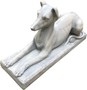 Casa Padrino Jugendstil Garten Skulptur Hund Massiv & Schwer  83 x 27 x H47 cm - Gartenskulptur Deko Antik Stil Grau 