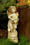 Casa Padrino Jugendstil Gartendeko Skulptur Engel Sandfarben / Beige 32 x 28 x H. 81 cm - Garten Deko Figur - Garten & Terrassen Deko Accessoires