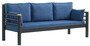 Casa Padrino Jugendstil Gartensofa Blau / Grau / Naturfarben 200 x 70 x H. 85 cm - Metall Garten Sofa mit Kissen - Terrassen Sofa - Garten M�bel - Terrassen M�bel - Jugendstil M�bel