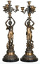 Casa Padrino Luxus Jugendstil Kerzenhalter Set Bronzefarben / Schwarz 23 x 20 x H. 69 cm - Elegante Bronze Kerzenst�nder mit Marmorsockel - Barock & Jugendstil Deko Accessoires
