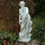 Casa Padrino Jugendstil Wasserspeier Skulptur Neptun mit Fisch Grau 30 x 35 x H. 132 cm - Elegante Wasserspeier Stein Figur - Barock & Jugendstil Garten Deko Accessoires