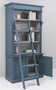 Casa Padrino Landhausstil B�cherschrank mit Leiter Blau / Grau 120 x 51 x H. 228 cm - Massivholz Schrank - Regalschrank - Wohnzimmerschrank - B�roschrank - Landhausstil M�bel