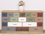 Casa Padrino Landhausstil Kommode Hellbraun / Mehrfarbig 180 x 48 x H. 95 cm - Massivholz Schrank mit 19 Schubladen - Landhausstil M�bel