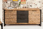 Casa Padrino Landhausstil Sideboard Naturfarben / Grau / Anthrazit 180 x 45 x H. 80 cm - Massivholz Schrank mit 2 T�ren und 3 Schubladen - Wohnzimmer M�bel