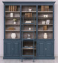 Casa Padrino Landhausstil B�cherschrank mit Leiter Blau / Grau 229 x 51 x H. 244 cm - Massivholz Schrank - Wohnzimmerschrank - Regalschrank - B�roschrank - Landhausstil M�bel