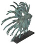 Casa Padrino Luxus Aluminium Deko Skulptur siamesischer Kampffisch T�rkis / Schwarz 55 x 11,5 x H. 52,5 cm - Aluminium Deko Figur mit Holzsockel - Wohnzimmer Deko - Schreibtisch Deko