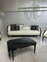 Casa Padrino Luxus Art Deco Sofa Naturfarben / Schwarz / Gold - Wohnzimmer Sofa - Wohnzimmer M�bel - Art Deco M�bel - Luxus M�bel - Art Deco Einrichtung - Luxus Einrichtung