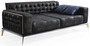 Casa Padrino Luxus Art Deco Chesterfield Sofa Schwarz / Grau / Messingfarben 236 x 99 x H. 86 cm - Edles Wohnzimmer Sofa mit dekorativen Kissen - Luxus Qualit�t