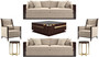 Casa Padrino Luxus Art Deco Wohnzimmer Set Beige / Dunkelbraun Hochglanz / Gold - 2 Sofas & 2 Sessel & 1 Couchtisch & 2 Beistelltische - Edle Wohnzimmer M�bel - Luxus Qualit�t