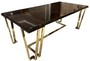 Casa Padrino Luxus Art Deco Esstisch Dunkelbraun / Gold 220 x 110 x H. 77 cm - Edler Esszimmertisch mit Glasplatte - Art Deco Esszimmer M�bel 