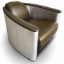 Casa Padrino Luxus Art Deco Leder Sessel Vintage Gr�n / Silber - Aluminium M�bel
