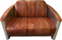 Casa Padrino Luxus Art Deco Leder Sofa 122 x 70 x H. 82 cm - Verschiedene Farben - Aluminium Wohnzimmer Sofa mit Echtleder - Aluminium Flugzeug Flieger Sofa M�bel