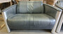 Casa Padrino Luxus Art Deco Leder Sofa Grau / Silber 172 x 70 x H. 82 cm - Aluminium Wohnzimmer Sofa mit Echtleder - Aluminium Flugzeug Flieger Sofa M�bel 