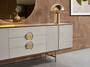 Casa Padrino Luxus Sideboard Hellgrau / Braun / Messing 220 x 50 x H. 80 cm - Massivholz Schrank mit 4 T�ren und 3 Schubladen - Massivholz M�bel - Luxus M�bel - Luxus Einrichtung