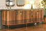 Casa Padrino Luxus Art Deco Sideboard Braun / Gold 200 x 41 x H. 77 cm - Edler Massivholz Schrank mit 3 T�ren und 3 Schubladen - Art Deco M�bel - Luxus M�bel