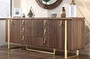Casa Padrino Luxus Art Deco Sideboard Braun / Gold 200 x 42 x H. 80 cm - Edler Massivholz Schrank mit 2 T�ren und 3 Schubladen - Art Deco M�bel - Luxus M�bel