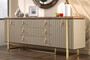 Casa Padrino Luxus Art Deco Sideboard Grau / Braun / Gold 200 x 42 x H. 80 cm - Edler Massivholz Schrank mit 2 T�ren und 3 Schubladen - Art Deco M�bel - Luxus M�bel