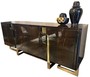 Casa Padrino Luxus Art Deco Sideboard Dunkelbraun / Gold 220 x 55 x H. 90 cm - Edler Schrank mit 4 T�ren - Art Deco Wohnzimmer M�bel