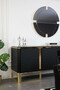 Casa Padrino Luxus Sideboard Schwarz / Gold 220 x 50 x H. 83 cm - Edler Massivholz Schrank mit 4 T�ren - Luxus M�bel - Luxus Qualit�t