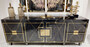 Casa Padrino Luxus Art Deco Sideboard Schwarz / Gold - Edler Massivholz Schrank mit 4 T�ren - Luxus Art Deco Wohnzimmer & Hotel M�bel