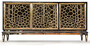Casa Padrino Luxus Art Deco Sideboard Schwarz / Gold / Messing 204 x 52,5 x H. 96 cm - Verspiegelter Massivholz Schrank mit 3 T�ren - Art Deco M�bel - Luxus M�bel