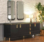 Casa Padrino Luxus Art Deco Sideboard Schwarz / Gold 200 x 41 x H. 77 cm - Edler Massivholz Schrank mit 3 T�ren und 3 Schubladen - Art Deco M�bel - Luxus M�bel