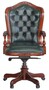 Casa Padrino Luxus Barock Chesterfield Echtleder Schreibtischstuhl Dunkelgr�n / Braun H. 123 cm - Barock B�ro M�bel