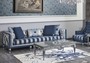 Casa Padrino Luxus Barock Chesterfield Sofa Blau / Silber gestreift 250 x 92 x H. 85 cm - Wohnzimmerm�bel im Barockstil