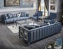 Casa Padrino Luxus Barock Chesterfield Sofa Blau / Silber gestreift 250 x 92 x H. 85 cm - Wohnzimmerm�bel im Barockstil