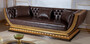 Casa Padrino Luxus Barock Chesterfield Sofa Dunkelbraun / Gold - Prunkvolles Wohnzimmer Sofa mit edlem Kunstleder - Barock Chesterfield Wohnzimmer M�bel