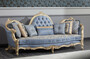 Casa Padrino Luxus Barock Chesterfield Sofa Hellblau / Antik Gold 300 x 90 x H. 119 cm - Prunkvolles Barock Wohnzimmer Sofa - Barockm�bel