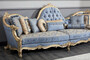 Casa Padrino Luxus Barock Chesterfield Sofa Hellblau / Antik Gold 300 x 90 x H. 119 cm - Prunkvolles Barock Wohnzimmer Sofa - Barockm�bel