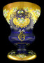 Casa Padrino Luxus Barock Glas Vase Blau / Mehrfarbig / Gold H. 40 cm - Handgefertigte & handbemalte Blumenvase - Barock Deko - Edel & Prunkvoll 