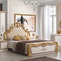 Casa Padrino Luxus Barock Doppelbett Creme / Wei� / Braun / Gold - Barockstil Schlafzimmer M�bel