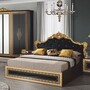 Casa Padrino Luxus Barock Doppelbett mit Glitzersteinen Schwarz / Gold - Barockstil Schlafzimmer M�bel