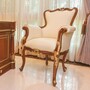 Casa Padrino Luxus Barock Echtleder Sessel Beige / Braun / Gold - Barock Leder M�bel - Made in Italy 
